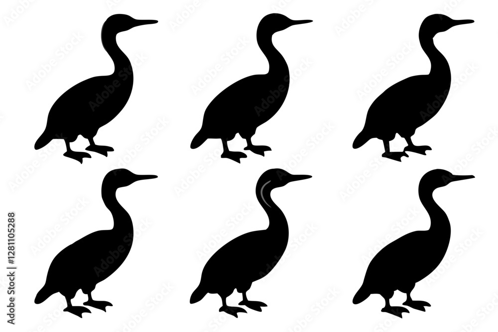 Fototapeta premium Cormorant Bundle Elegant Line Art Vector