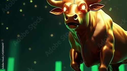 Charging Bull with Fiery Red Eyes Leading the Bullish Market Surge