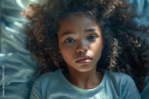 Wallpaper Mural Sleepless Night: A Girl Tossing and Turning in Bed at Home Torontodigital.ca