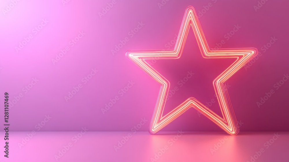 A glossy neon star icon shines brilliantly against a solid pastel purple backdrop, providing a lively and contemporary aesthetic that enhances the surrounding environment A glossy neon star icon shines brilliantly against a solid pastel purple backdrop, providing a lively and contemporary aesthetic that enhances the surrounding environment