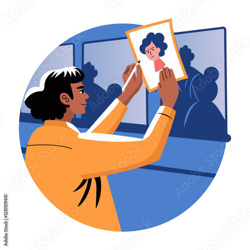 A flat illustration of a character making shadow painting 