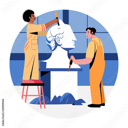 Sculpting characters illustration in flat style 