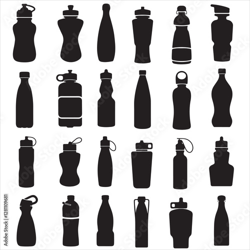 set of vector VARIOUS WATER BOTTLE silhouette	
