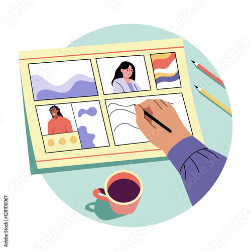 Artist storyboard illustration in flat style 
