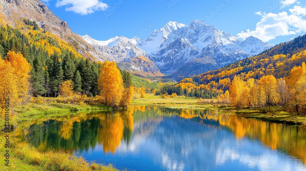 Autumnal lake reflecting snow-capped mountains (19) Autumnal lake reflecting snow-capped mountains (19)