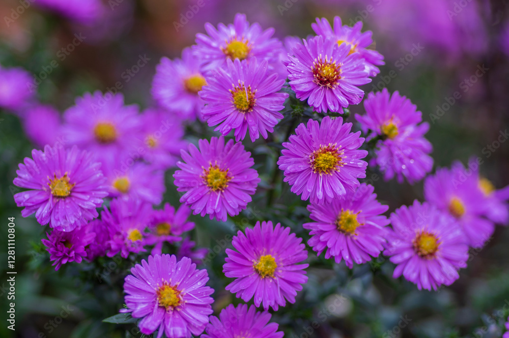 Symphyotrichum novi-belgii flowering plant, beautiful summer autumn rich petal flowers in bloom
