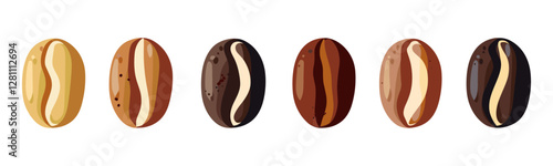 Vector illustration of coffee bean set, isolated coffee beans on white background, roasted coffee, espresso, caffeine, organic coffee, Arabica, robusta, mocha, coffee seeds, morning brew, barista