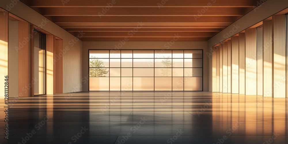 Obraz premium A bright room featuring numerous windows and a stylish tiled floor, creating an open and airy atmosphere ideal for various activities.