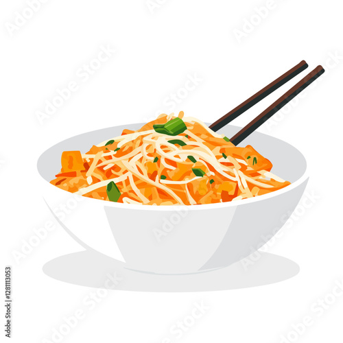 Flat vector pad thai, minimalist design, isolated on a white background.

