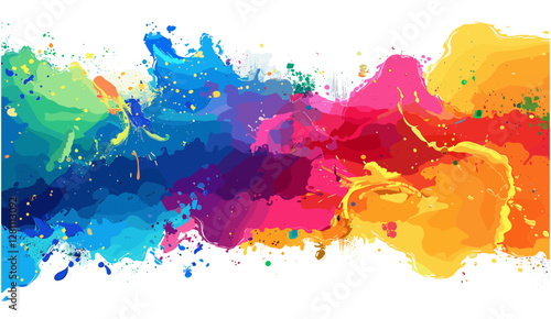 Colorful watercolor splash background, bright aquarelle stain splatter brush stroke on white, modern vibrant explosion of colorful powder, artistic paint blot, abstract liquid ink splash