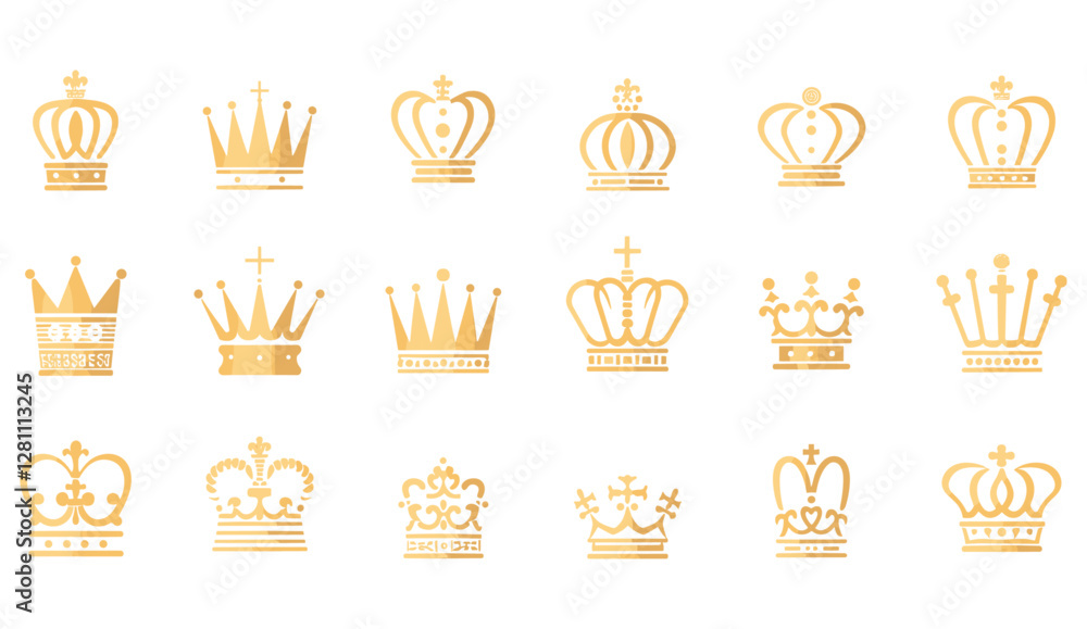 Crown icons set, vector crown symbol collection, royal crown illustrations, monarchy emblem, king and queen crowns, luxury crown vector, golden crown icon, elegant crown design Crown icons set, vector crown symbol collection, royal crown illustrations, monarchy emblem, king and queen crowns, luxury crown vector, golden crown icon, elegant crown design