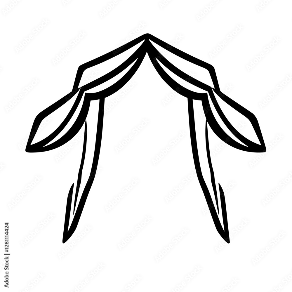 Stylized arch of a curtain, with two lines above, black and white, isolated on a white background. Stylized arch of a curtain, with two lines above, black and white, isolated on a white background.