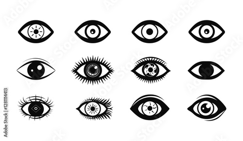 Eye icon set, vector eyesight symbol, retina scan icons, simple eyes collection, eye silhouette, ophthalmology, vision check, pupil scan, biometric identification, healthcare, optometry