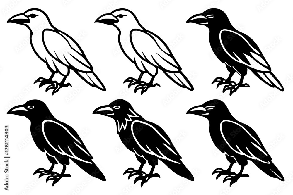Fototapeta premium Crow Line Art Bundle