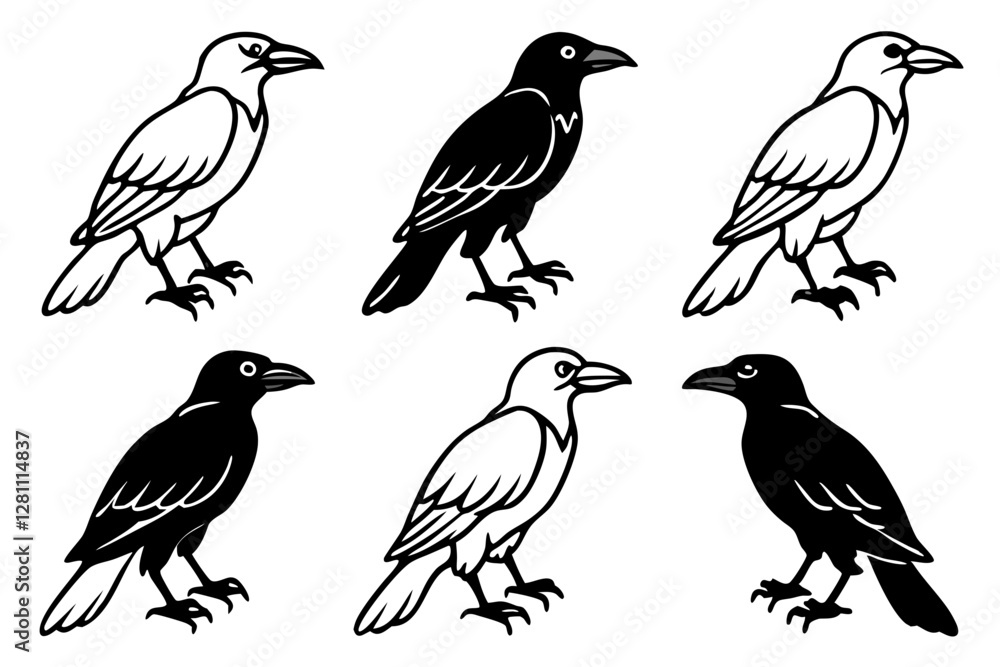Crow Line Art Bundle Crow Line Art Bundle