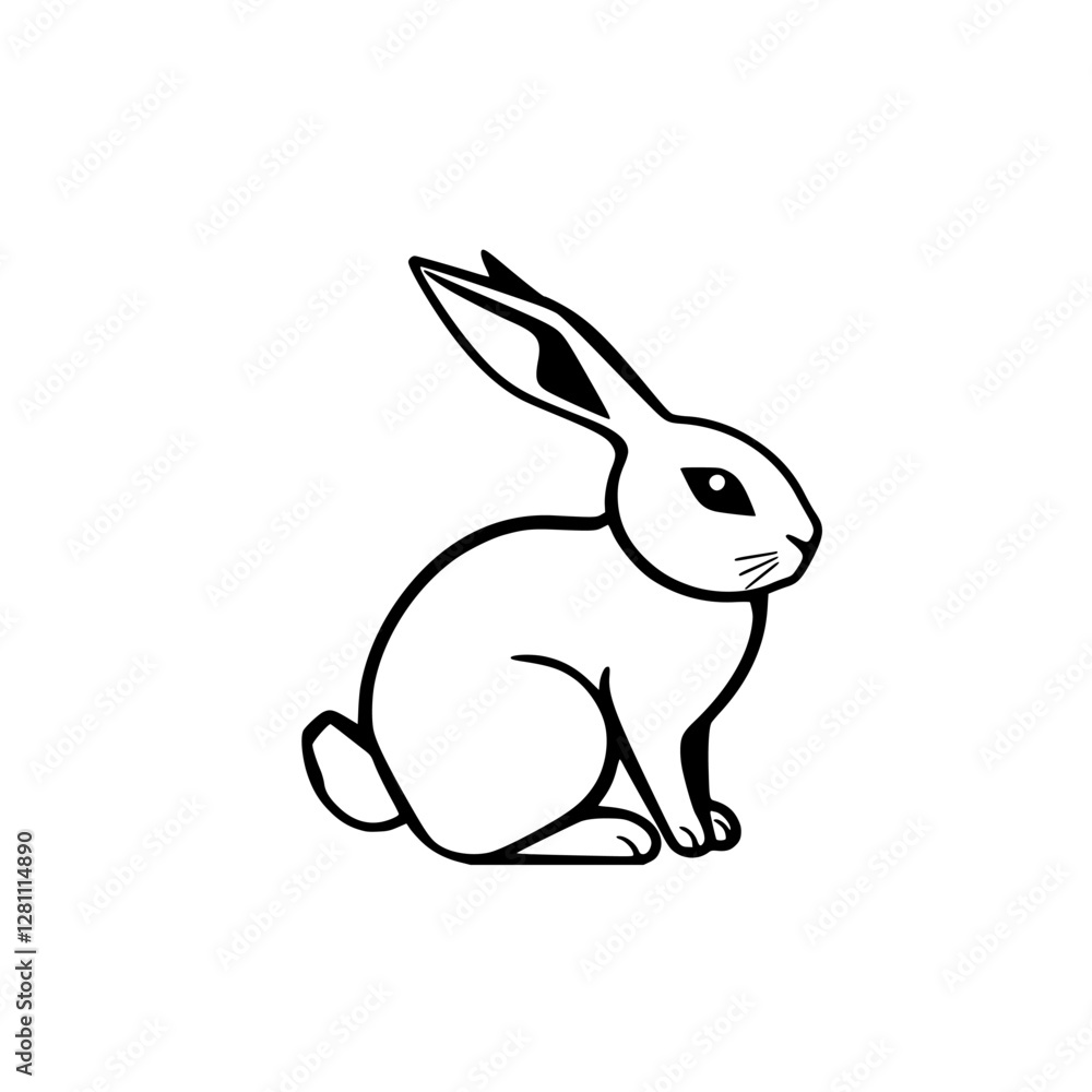 Simple, minimalistic illustration of a rabbit in a classic, symmetrical pose with a white background. Simple, minimalistic illustration of a rabbit in a classic, symmetrical pose with a white background.