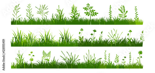 Tableau sur toile Green grass silhouette vector, cartoon plant lines for framing, eco and organic
