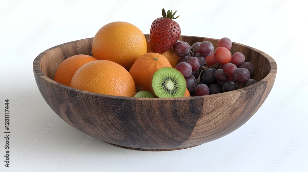Fresh Fruits in Wooden Bowl Isolated on White Background Fresh Fruits in Wooden Bowl Isolated on White Background