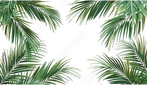 Vector palm branches in the corners, exotic plants, PNG artwork, summer background, tropical plants decoration elements, palm tree decor, nature leaves, green jungle, paradise foliage