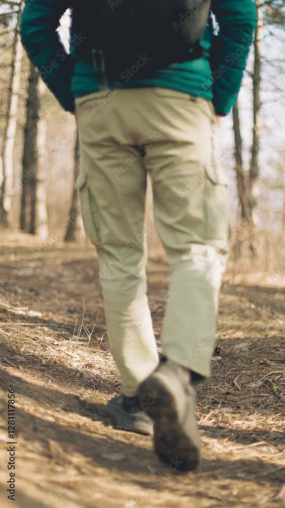 A man walking through nature on a gloomy day outside. A man walking through nature on a gloomy day outside.