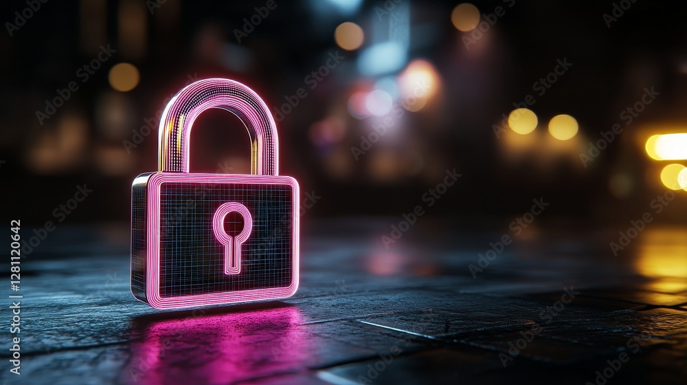 Fototapeta premium Minimalist digital keys hover over a glowing lock background in an abstract design. Bright lighting with strong contrast