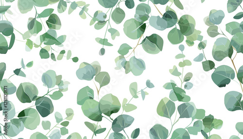 Elegant vector eucalyptus tree, greenery, green leaves, branches seamless pattern, botanical watercolor textile fabric, background, paper print design, stylish botanical illustration