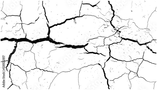 Black and white cracked wall, vector old wall, grungy transparent texture, grunge wall paint effect, distressed crack texture, broken surface, abstract marble, concrete print, vintage background