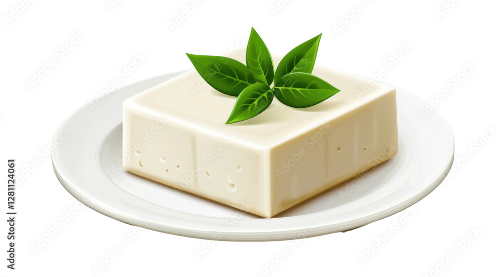 Cheese with fresh basil on white plate isolated on white background Cheese with fresh basil on white plate isolated on white background