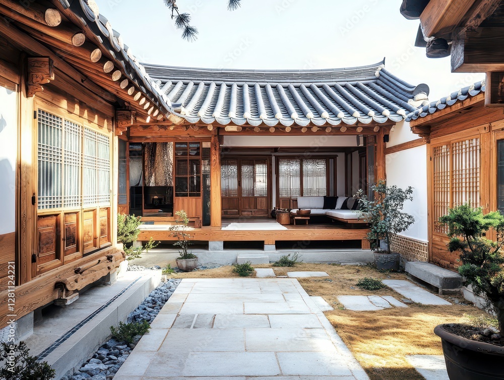Naklejka premium A beautiful Korean traditional house interior and architecture design