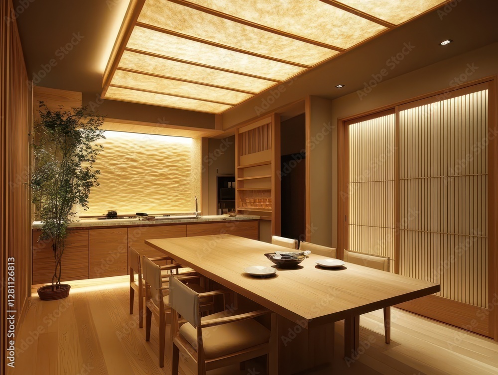 Modern Dining Room with Japanese Influence of Architectural Design Modern Dining Room with Japanese Influence of Architectural Design