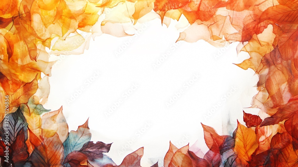 Autumn Leaves Frame Watercolor Painting of Fall Foliage with White Space for Text Autumn Leaves Frame Watercolor Painting of Fall Foliage with White Space for Text