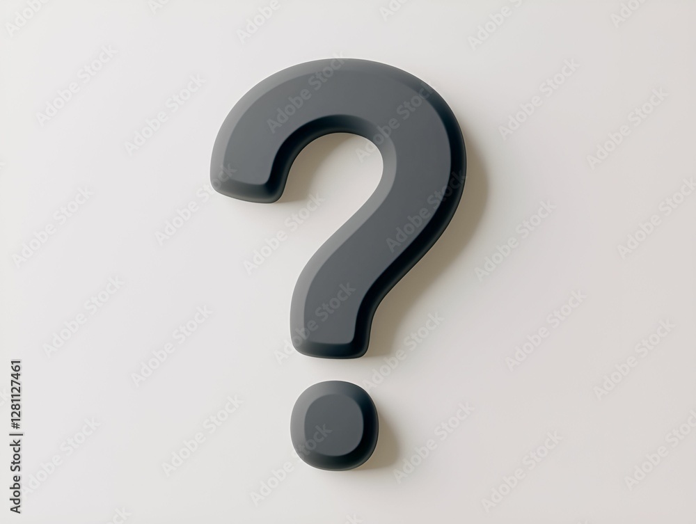 Question mark symbol minimal concept. 3D question mark symbol on a white background, representing curiosity or inquiry. Question mark symbol minimal concept. 3D question mark symbol on a white background, representing curiosity or inquiry.