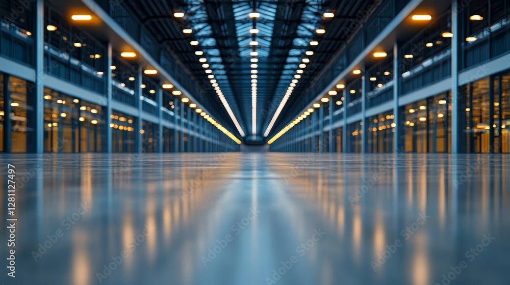 A minimalist high-tech hallway illuminated by gentle blue light, adorned with rhythmic arcs and a sleek, modern design A minimalist high-tech hallway illuminated by gentle blue light, adorned with rhythmic arcs and a sleek, modern design