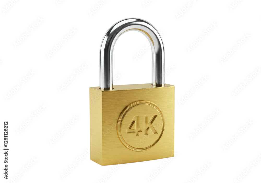 Gold Padlock with 4K Logo Represents High Resolution Video Security Gold Padlock with 4K Logo Represents High Resolution Video Security