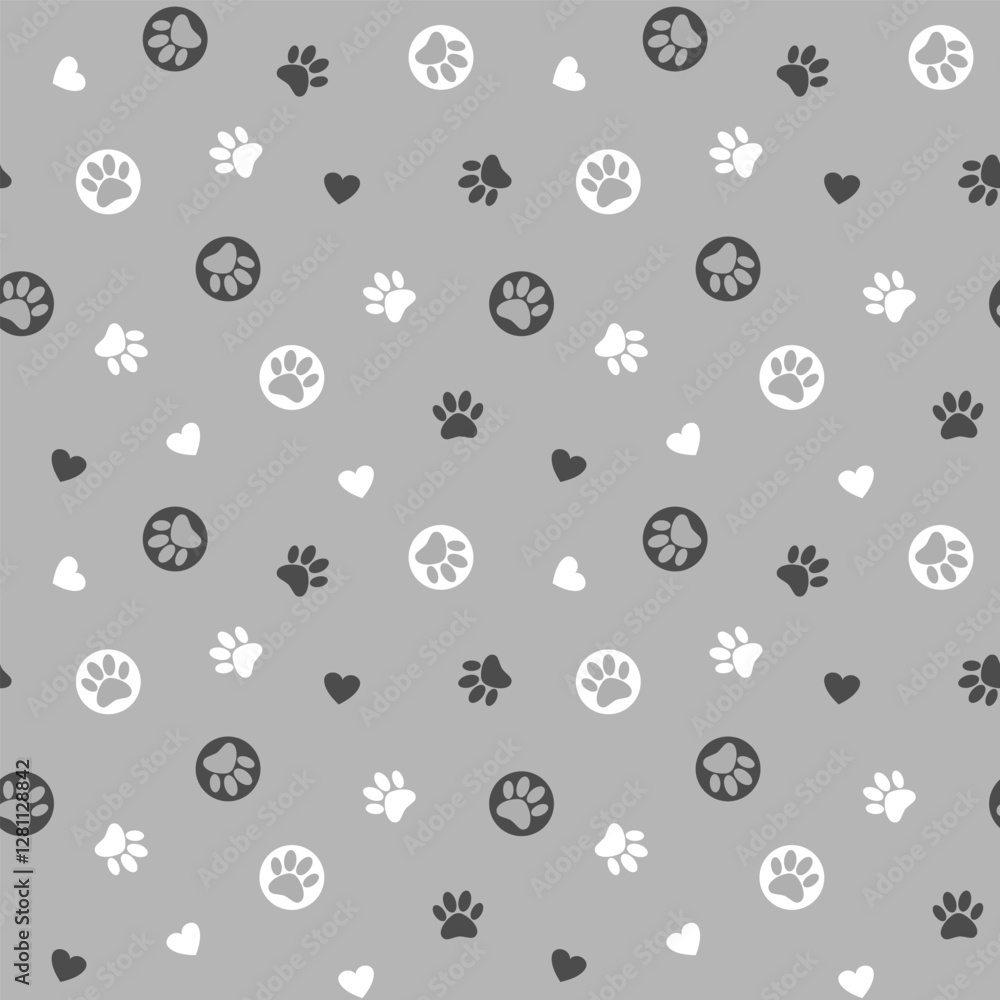 Seamless paw print pattern. Seamless Pattern With Paws. Animal Paw Background, eps 10