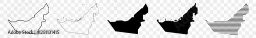 United Arab Emirates Map Black | Border | State Country | Transparent Isolated | Variations