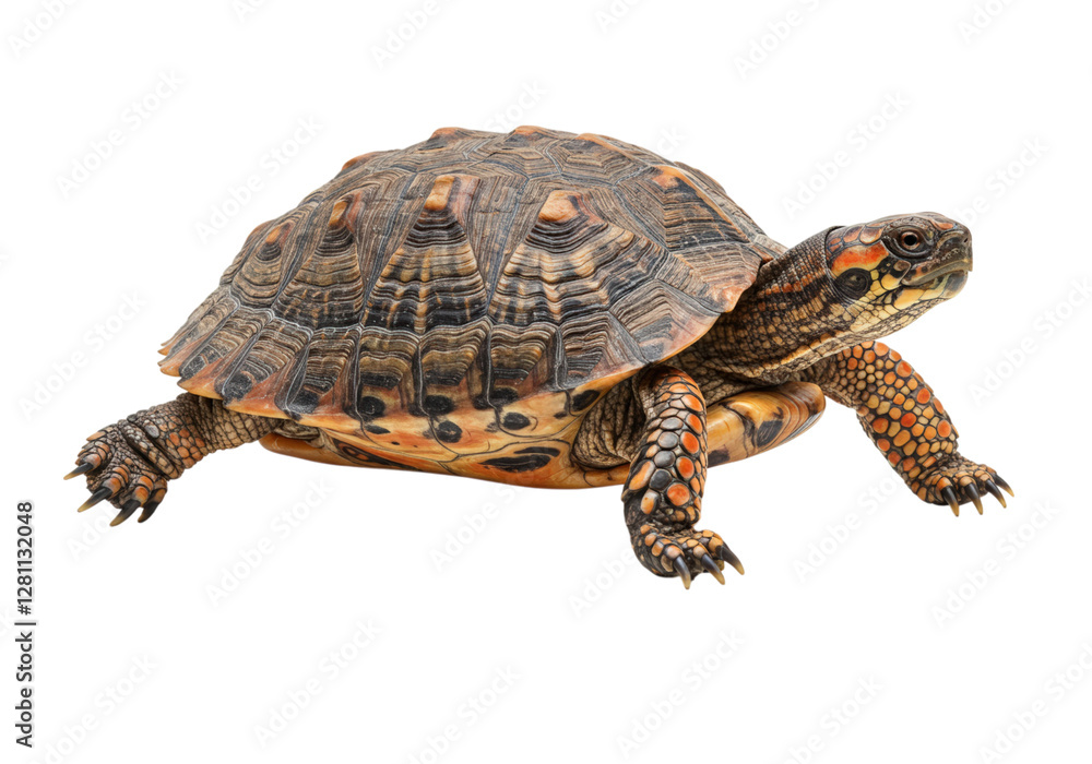 Isolated Box Turtle Walking with Colorful Shell on Black Background Isolated Box Turtle Walking with Colorful Shell on Black Background