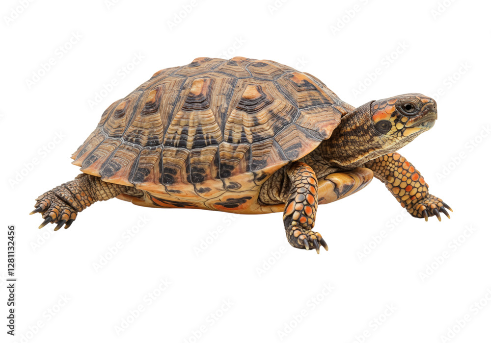 Obraz premium Detailed Studio Shot of a Crawling Brown and Orange Box Turtle
