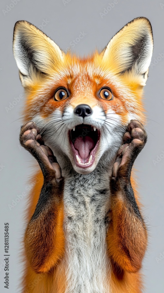 Surprised Shocked Fox with Mouth Open and Paws on Head, Humorous Animal Expression, Funny Wildlife Moment, Emotional Reaction, Cute Red Fox, Generative AI Surprised Shocked Fox with Mouth Open and Paws on Head, Humorous Animal Expression, Funny Wildlife Moment, Emotional Reaction, Cute Red Fox, Generative AI