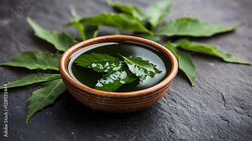 Ayurvedic preparation of neem leaves soaked in water, traditionally used for skincare and immune support
