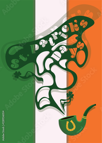 Saint Patrick's Day banner. smoking pipe with st. patricks days smoke and irish flag background. vector illustration