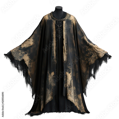 Torn and haunted ceremonial priests robe isolated on transparent background