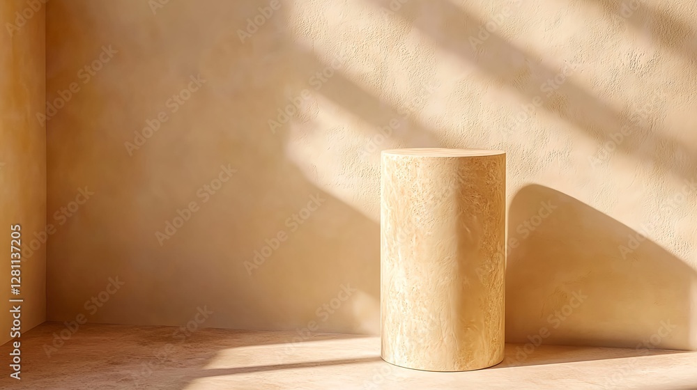 Obraz premium Minimalist Cylindrical Podium in Soft Studio Lighting Against Wall
