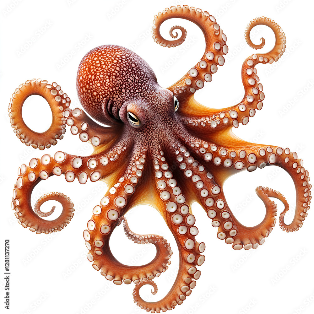 Obraz premium Highly Detailed and Realistic Octopus Illustration with Textured Skin and Intricately Curled Tentacles – Perfect for Marine-Themed Art and Designs