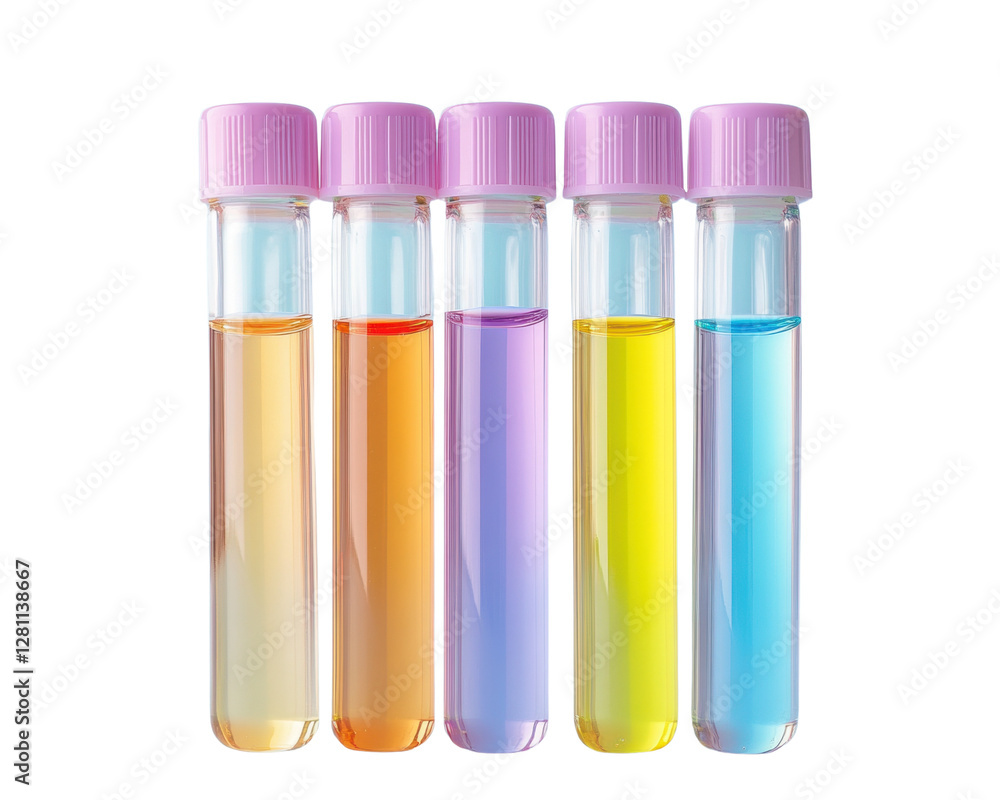 Test tubes with colorful liquids, white isolate background Test tubes with colorful liquids, white isolate background