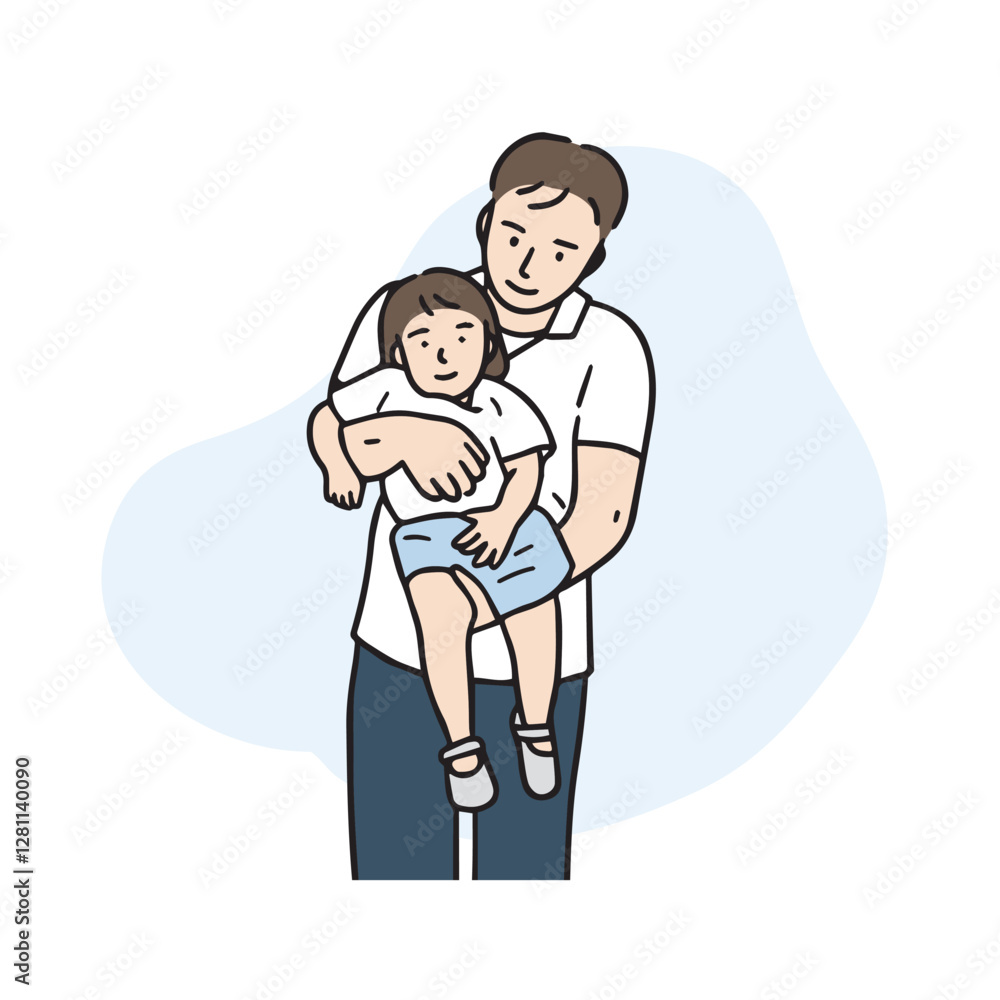 Obraz premium An illustration of a father holding a daughter. A hand-drawn vector element.