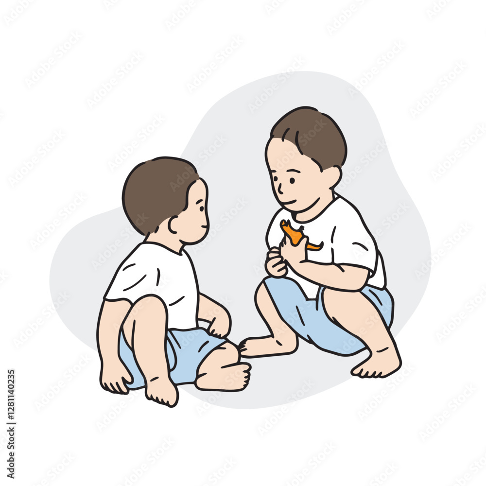 Illustration of young boys playing with a friend. Hand drawn vector elements. Illustration of young boys playing with a friend. Hand drawn vector elements.