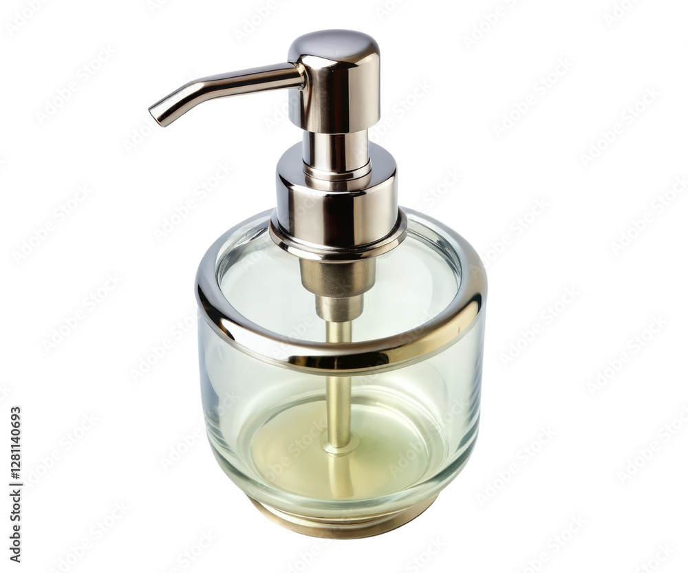 Obraz premium Elegant glass soap dispenser with pump on a transparent background