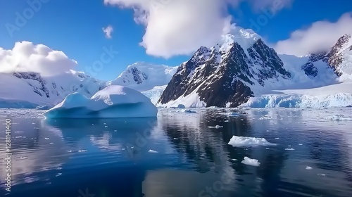 Wallpaper Mural Large Iceberg Floating in Water Near Snow-Covered Mountains in Antarctica Torontodigital.ca