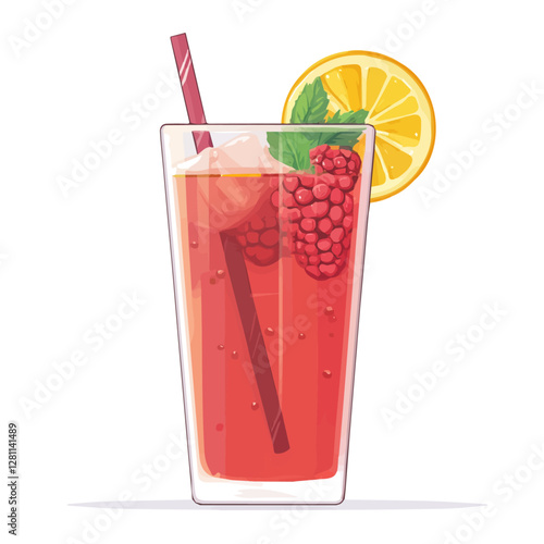 Flat vector raspberry iced tea, minimalist design, isolated on a white background.

